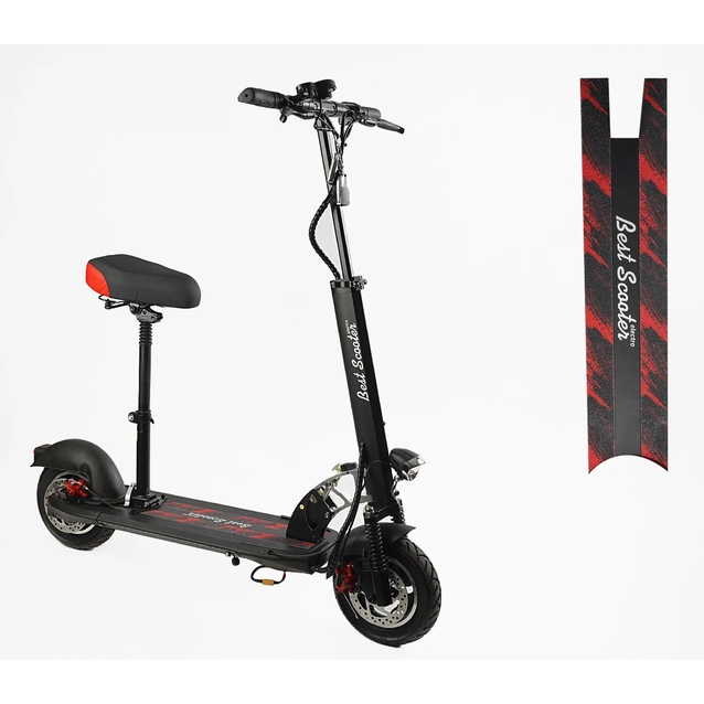 Електросамокат Best Scooter BS-10588 двигун 800W, акумулятор літієвий 48V13Ah з сидінням, колеса надувні 10, чорно-червоний фото westvelo.com