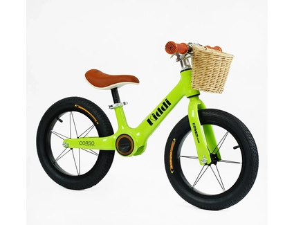 Велобіг 14 Corso надувні колеса, магнієва рама «KIDDI»  LT-14127 салатовий, алюмінієві обода, підставка для ніг, корзинка