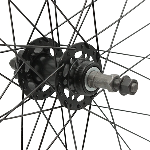 Колесо 24 зад, обід 2-ний чорний, втулка ST. SHUNFENG, диск 6 болтів, чорна спиця (SF-HB25F) фото westvelo.com