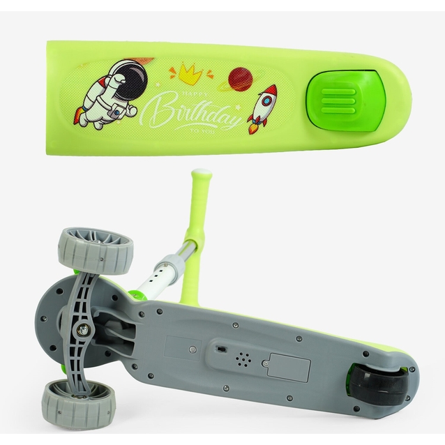 Самокат дитячий 3-х колісний, Skyper JW-28802 салатовий, зі світлом, українське озвучування, складне кермо, музика та підсвічування платформи фото westvelo.com