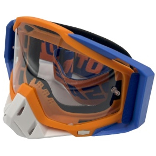 Мото окуляри Кросс-ендуро "MO-6" синьо-помаранчеві з прозорими лінзами фото westvelo.com