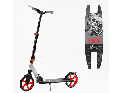Самокат дитячий 2-х колісний, PU Best Scooter «SHARK» SH-25048 сіро-червоний, Ø200mm, з ручним гальмом, затискач керма, 1 амортизатор