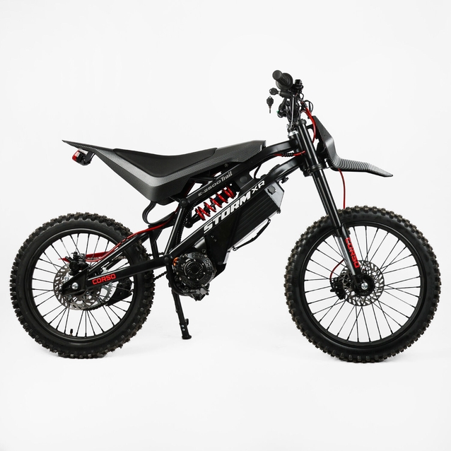 Електродіртбайк Corso «Storm E-2500 Trail» SR-74640 двигун 2500W, акумулятор 60V 27Ah літієвий, чорний, колеса 17" фото westvelo.com