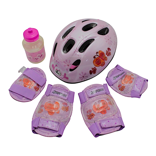 Комплект Longus FUNN 2.0 шолом+захист+фляга+рюкзак, рожевий фото westvelo.com