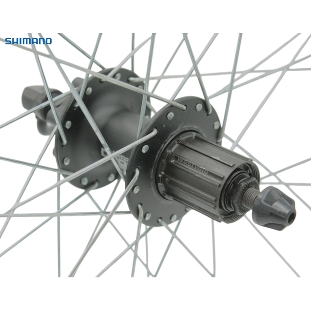 Колесо 26 зад, обід 2-ний чорн.диск,втул. AL SHIMANO DEORE касета (8-10S), диск 6 болтів, ексцен. фото westvelo.com