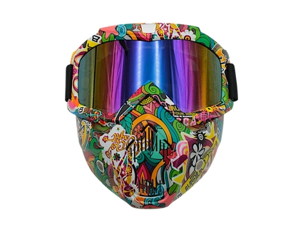 Мото окуляри Кросс-ендуро (хамелеон) BEON + захисна маска (чорно-червоне листя)