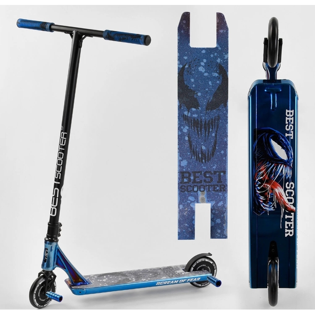 Самокат трюковий Best Scooter «SIMBIOTE-1» 44374 синій, HIC-система, пеги, AL диск та дека, колеса PU Ø120mm, ширина керма - 57 см фото westvelo.com