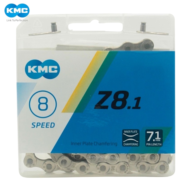Ланцюг спорт 8 передач KMC Z8.1 нікель (114 ланок) + замок