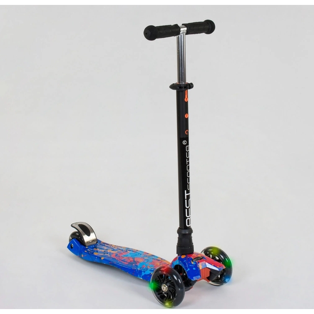 Самокат дитячий 3-х колісний, Best Scooter «MAXI» 25595 / 779-1338 синій, колеса PU Ø120mm/80mm зі світлом, пластмасовий, трубка керма алюмінієва фото westvelo.com