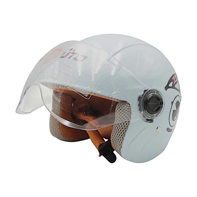 Мото шолом дитячий, відкритий RUITO Т68 білий з червоно-чорним малюнком фото westvelo.com