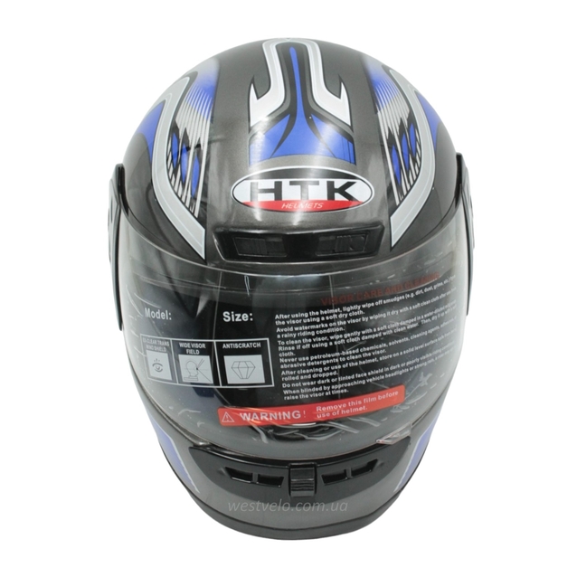 Мото шолом, закритий HTK-221,інтеграл, сірий глянець з синьо-білим малюнком фото westvelo.com