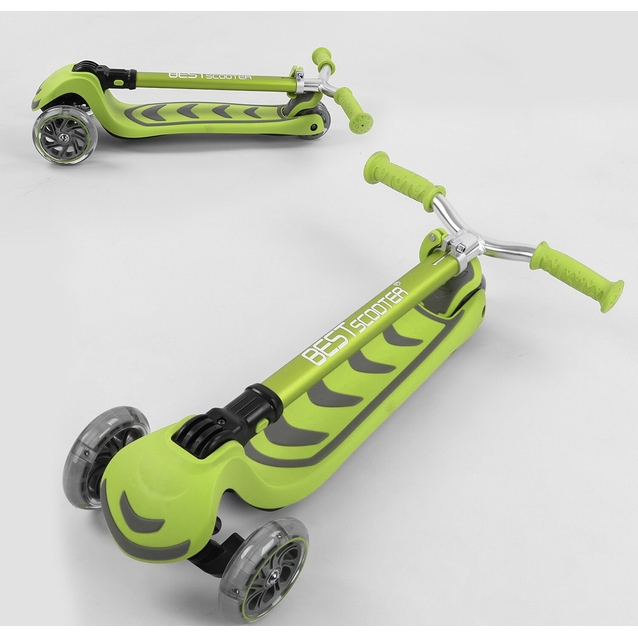 Самокат дитячий 3-х колісний, Best Scooter Y-00436 салатовий, колеса PU Ø120mm/80mm зі світлом, складне AL кермо фото westvelo.com