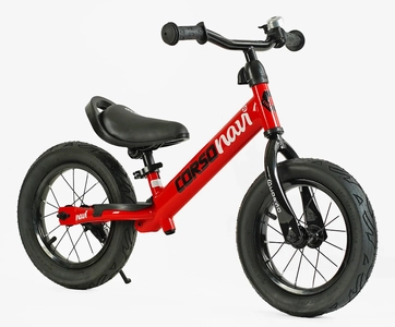 Велобіг 12 Corso надувні колеса, сталева рама «NAVI» NV-12306 червоний, підніжка, підставка для ніг, дзвіночок