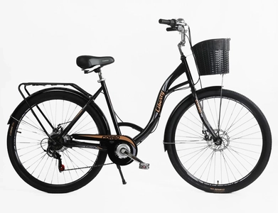 Міський велосипед 28 ST Corso «LIBERTY» LR-28286 сталь 20", (к-т SHIMANO) чорний + кошик
