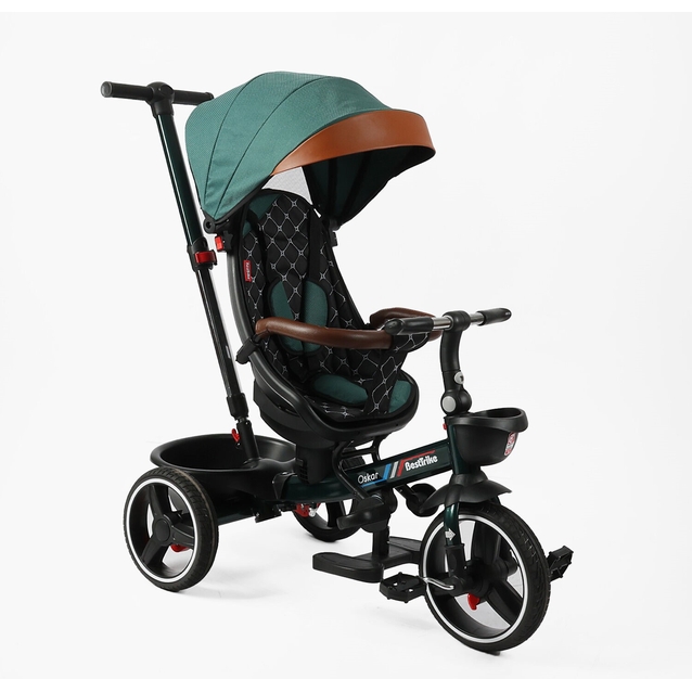 Дитячий велосипед 3-кол з батьківською ручкою, з даш, PU BestTrike «OSCAR» 6390/14-154 бірюзовий, поворотне сидіння, складне кермо, кошик, телескопічна ручка фото westvelo.com