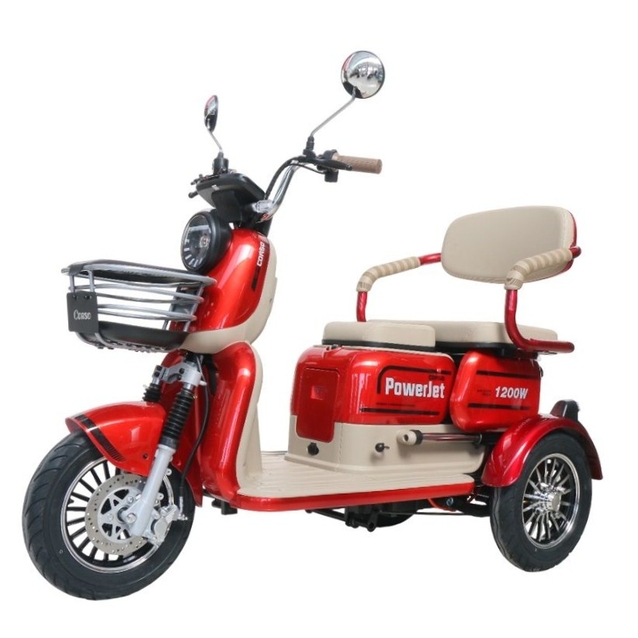 Трицикл Corso «POWER JET» JT-611925, двигун 1200W, акумулятор 72V 28Ah графеновий, біло-червоний + 1 ящик. акум, колеса 10" фото westvelo.com