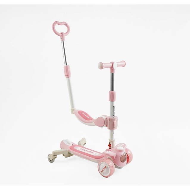 Самокат 5в1 Skyper RT-10247, колеса PU125х40мм зі світлом, укр озвучування та підсвічування платформи, біло-рожевий фото westvelo.com