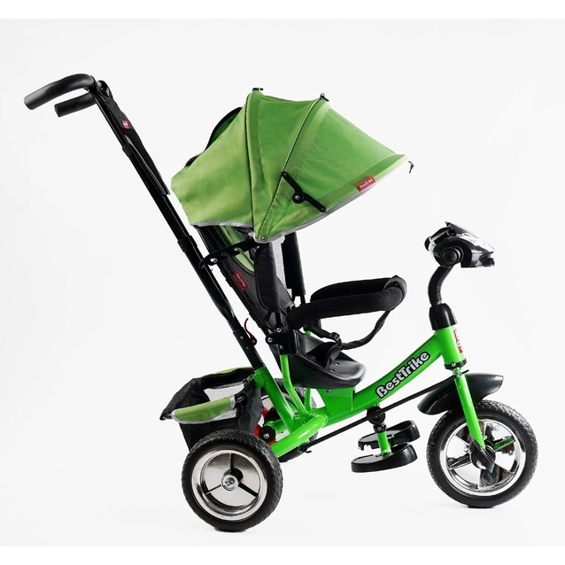 Дитячий велосипед 3-х колісний з батьківською ручкою, з дашком, колеса - EVA (піна) Best Trike 69-067 салатовий, d=25см переднє, d=20см задні, фара музична, USB, Bluetooth фото westvelo.com