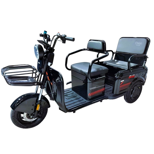 Трицикл Corso «SIG-7» SG-640290, двигун 1200W, акумулятор 72V/23Ah графеновий, чорний + 1 ящик. акум, колеса 10" фото westvelo.com