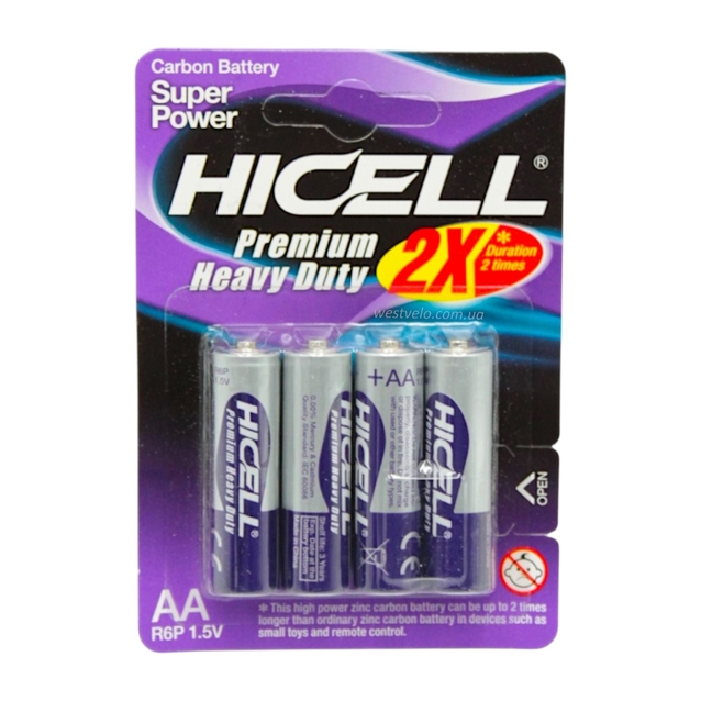 Батарейки пальчикові «Hicell» C 66690, AA R6P 1,5V (4шт) (900mAh) фото westvelo.com