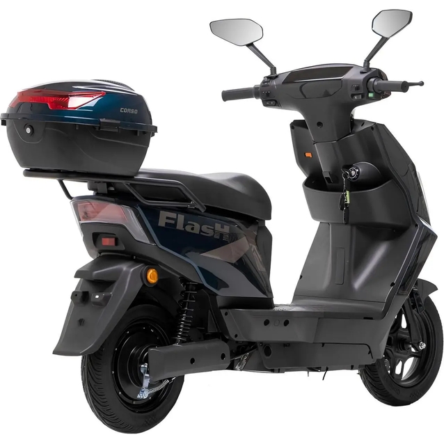Електроскутер Corso «FLASHX» FL-174259 двигун 1200W, акумулятор 72V/23Ah графеновий, синій, колеса 10" + 1 ящик. акум фото westvelo.com