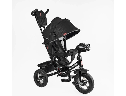 Дитячий велосипед 3-х колісний з батьківською ручкою, з дашком, надувні колеса Best Trike 3390/39-211 чорний, d=29см. переднє, d = 26см. задні, ФАРА З USB, пульт