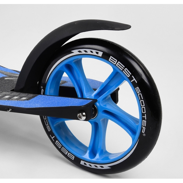 Самокат дитячий 2-х колісний, PU Best Scooter 54664 чорно-блакитний, колеса Ø230-200mm, AL, 1 амортизатор, широкий руль, зажим руля фото westvelo.com