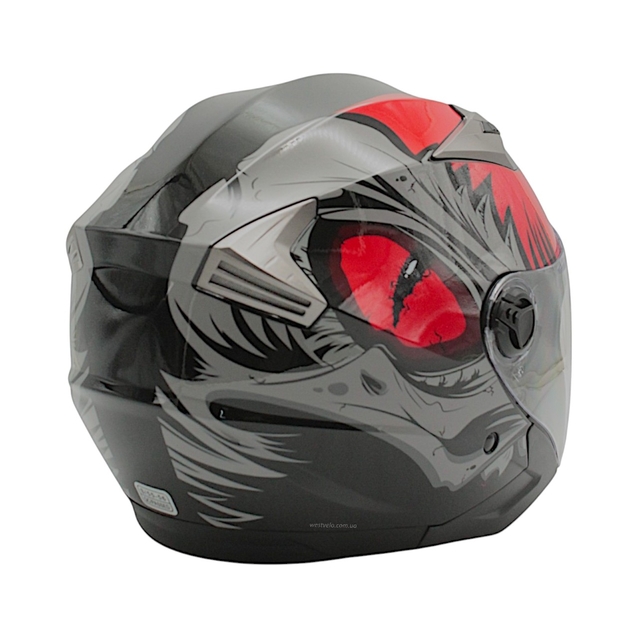 Мото шолом, відкритий (S) (55-56см) BLD-708 "Raptor" чорно-червоний глянець з відкидними окулярами фото westvelo.com