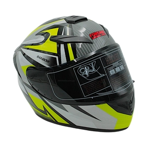 Мото шолом, закритий (L) "221" чорно-зелено-сірий, глянцевий