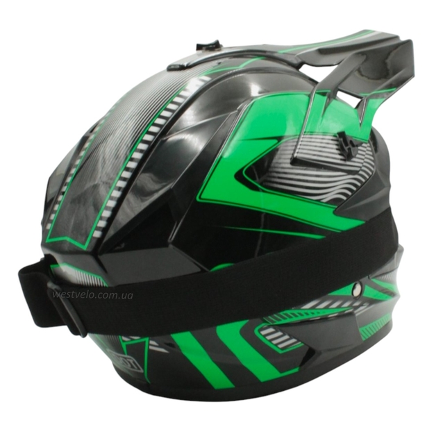 Шолом, закритий крос/ендуро (М) DOT/АТV EDX 025 чорно-зелений глянець з дашком + окуляри фото westvelo.com