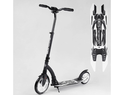 Самокат дитячий 2-х колісний, PU Best Scooter 75343 чорно-білий, колеса Ø230-200mm, AL, 1 амортизатор, широкий руль, зажим руля