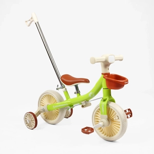 Велобіг-трансформер, 2-кол з батьківською ручкою, EVA 10 CORSO C-39122 салатовий, допоміжні бокові колеса, знімні педалі, фара зі світлом