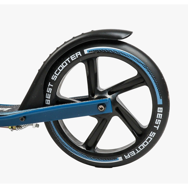 Самокат дитячий 2-х колісний, PU Best Scooter 23013 чорно-блакитний, колеса Ø230-200mm, AL, 1 амортизатор передній, ФАРА, затискач керма фото westvelo.com