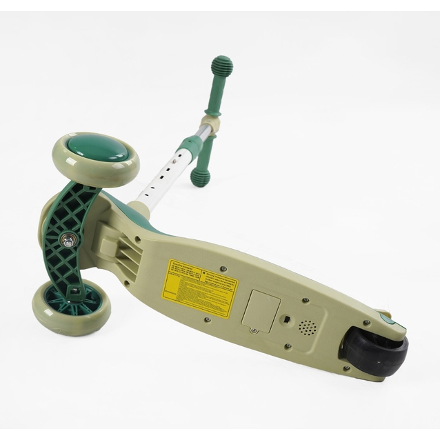 Самокат 2в1 Skyper JT-31622 колеса PU Ø114mm/35mm зі світлом, сидіння, музика та підсвічування платформи, кермо складне, зелений фото westvelo.com