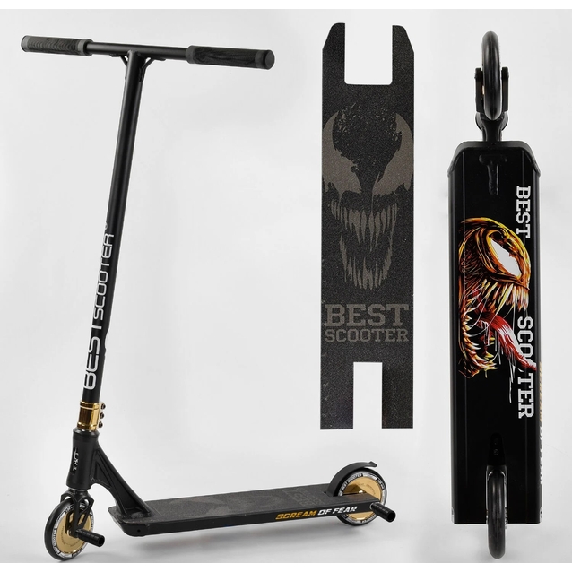 Самокат трюковий Best Scooter «SIMBIOTE-2» 71383 чорний, HIC-система, пеги, AL диск та дека, колеса PU Ø120mm, ширина керма - 57 см фото westvelo.com