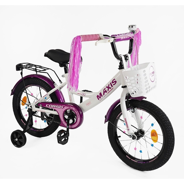 Дитячий велосипед 18 ST Corso «MAXIS» CL-18011 білий, ручне гальмо, дзвіночок, сидіння з ручкою, додаткові колеса фото westvelo.com