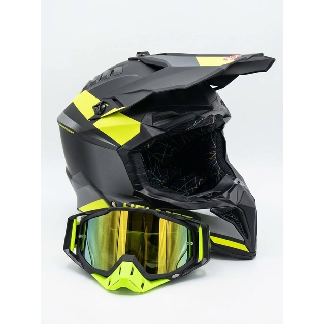 Шолом, закритий крос/ендуро (L) АТV Forsage Rider 019 чорно-жовто-сірий з дашком + окуляри фото westvelo.com