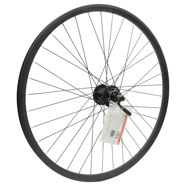 Колесо 26 перед, обід 2-ний чорний дисковий, втулка SHIMANO DEORE FH-M525A, диск 6 болтів,ексцентрик,чорна спиця фото westvelo.com