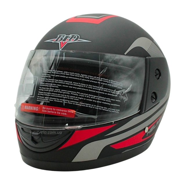 Мото шолом, закритий (L 59-60) BLD "HELMETS", чорно-червоний, матовий (825) фото westvelo.com