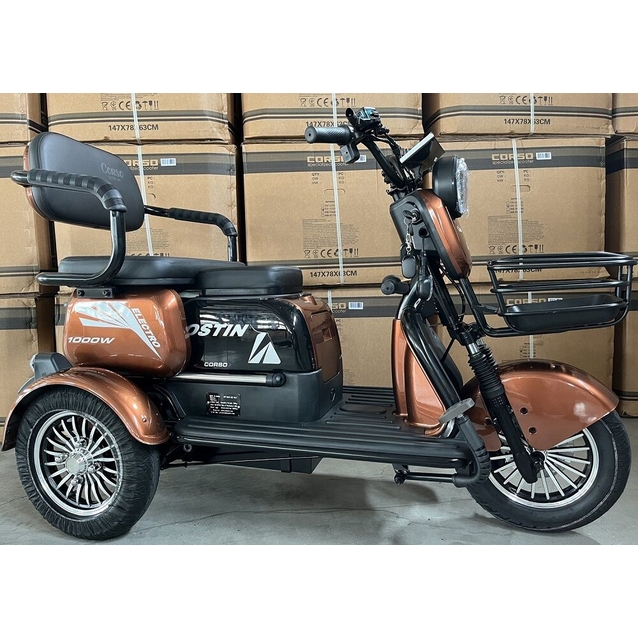 Трицикл Corso «OSTIN» SN-947743, двигун 1000W, акумулятор 72V/23Ah графеновий, коричневий + 1 ящик. акум, колеса 10" фото westvelo.com