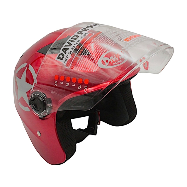 Мото шолом, відкритий (L) "DAVID" D017, Willys Star, червоний глянцевий фото westvelo.com