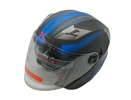 Мото шолом, відкритий (L) GXT "1001-1" чорний матовий з синіми вставками з відкидними окулярами