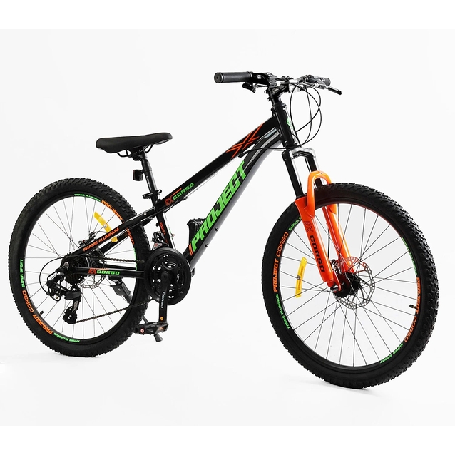 Велосипед 24 AL Corso «PROJECT» R-24307 алюміній 11", (к-т Saiguan) чорно-салатово-помаранчевий фото westvelo.com