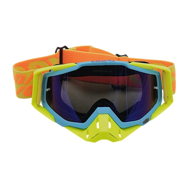 Мото окуляри Кросс-ендуро 100% 109-1-67, жовто-блакитні, дзеркальний візор (class B) фото westvelo.com