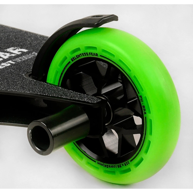 Самокат трюковий Best Scooter «FEAR» МТ-60611 чорно-салатовий, SCS-система, пеги, AL диск та дека, колеса PU Ø115mm, ширина керма - 58 см фото westvelo.com
