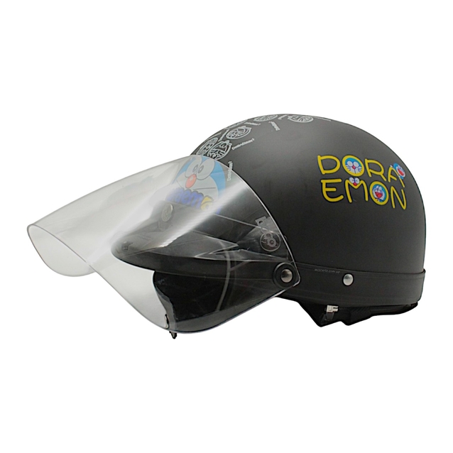 Мото шолом дитячий, відкритий Mototech Doraemon, чорний матовий з козирком + окуляри фото westvelo.com