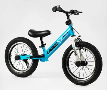 Велобіг 14 Corso надувні колеса, сталева рама «LAMBO» LB-14802 блакитний, ручне гальмо, алюмінієві обода, підставка для ніг, підніжка, дзвоник