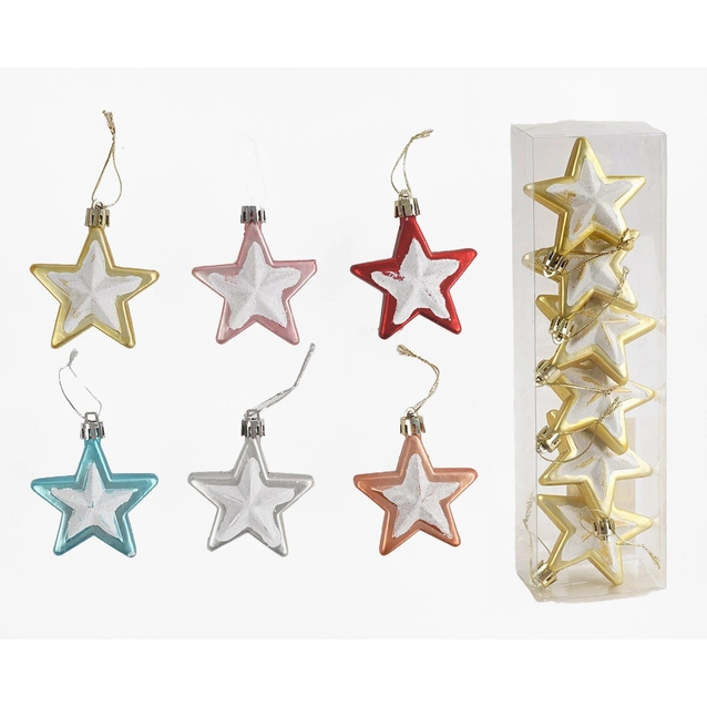 Новорічні прикраси .6 шт, 6 видів, зірочки, у слюді, ВИДАЄТЬСЯ МІКС ВИДІВ (C 67720) фото westvelo.com