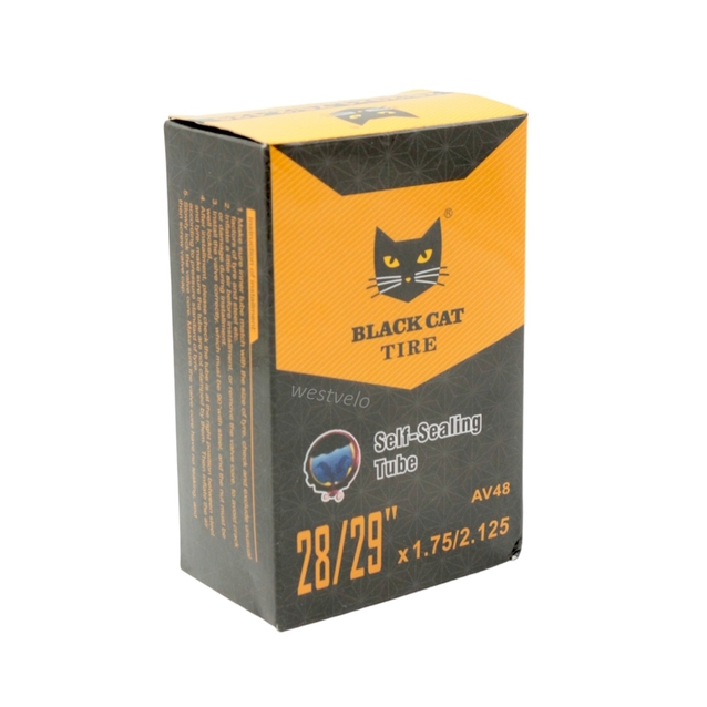 Камера 28-29. довгий ніпель AV 48mm BLACK CAT (1.75/1.95-2.125) самоклеюча (з антипрокольним гелем) фото westvelo.com
