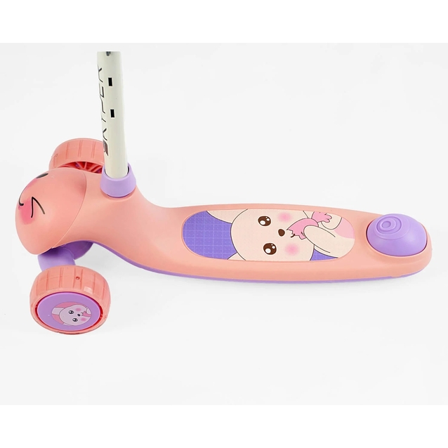 Самокат дитячий 3-х колісний, Skyper LH-10502 рожево-фіолетовий, колеса PU Ø112mm зі світлом, музика та підсвічування платформи, кермо з`ємне фото westvelo.com